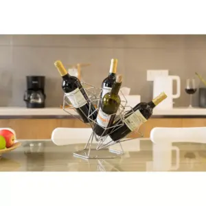 Vintiquewise Vintage Decorative Metal Diamond Shaped Tabletop Countertop Wine 4 Bottle Holder
