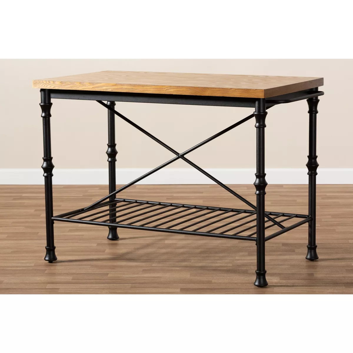 Perin Wood Finished Steel Multipurpose Kitchen Island Table Brown/Bronze - BaxtonStudio