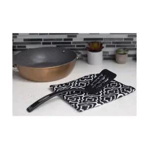 Home Basics Flexible Nylon Non-Stick Slotted Spatula with Curved Handle, Black