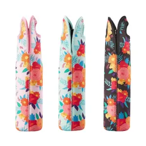 3-Pack Juvale Wine Carrier Bag, Insulated Neoprene Tote with Handles for Travel, Holds Standard Size Bottle of Wine, Floral Designs
