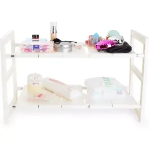Juvale 2 Tier Under Sink Organizer, Kitchen Cabinet Storage (White, 24.7 x 10.8 x 15.5 In)