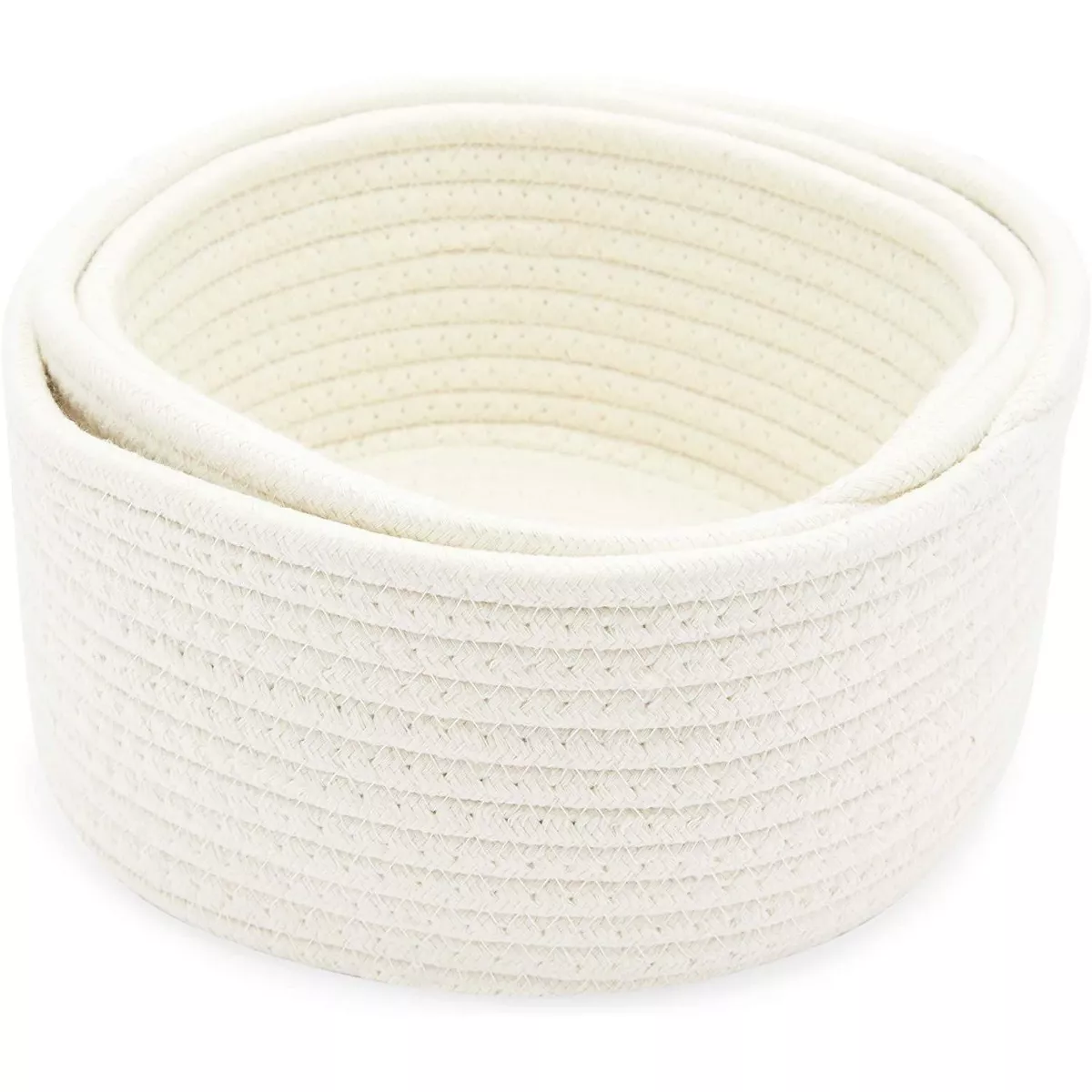 Farmlyn Creek 3-Pack Round Cotton Woven Baskets for Storage, White Home Organizers (3 Sizes)