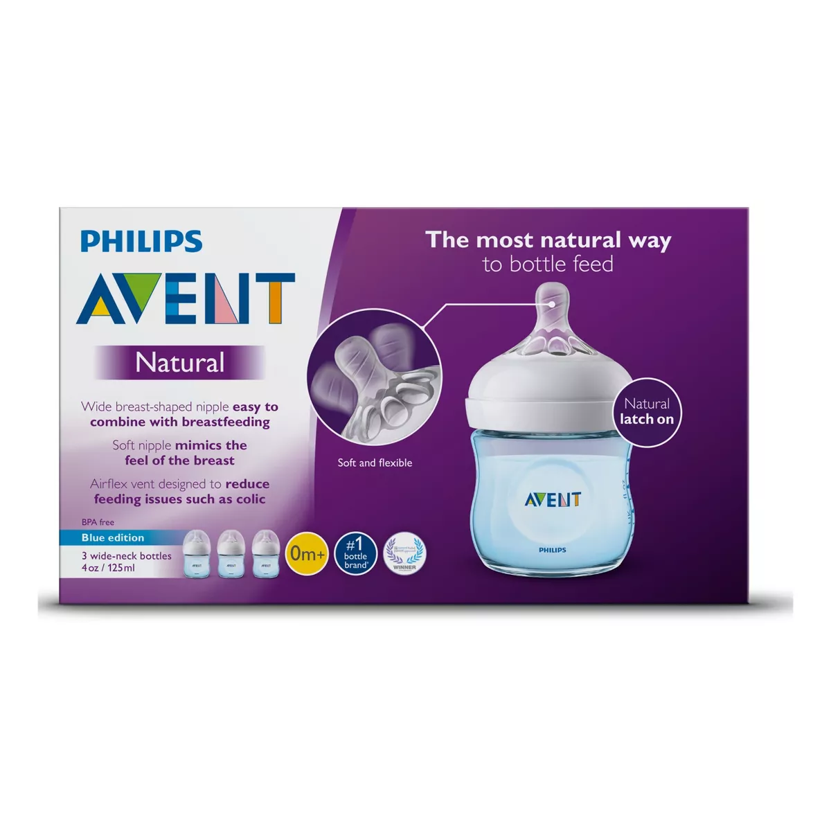 Philips Avent Natural Baby Bottle - Blue - 4oz - 3pk