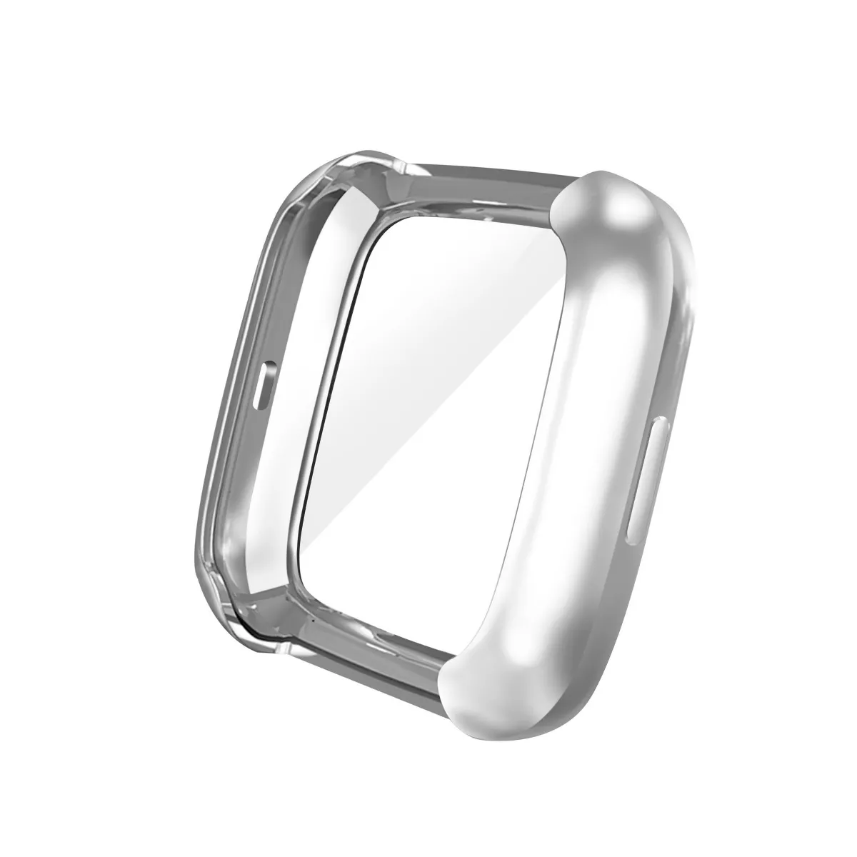 Insten Screen Protector with Soft TPU Rubber Protective Case Bumper Compatible with Fitbit Versa 2, Clear/Silver