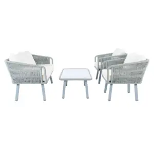 Kerson 4pc Rope Living Set - Gray/Beige - Safavieh