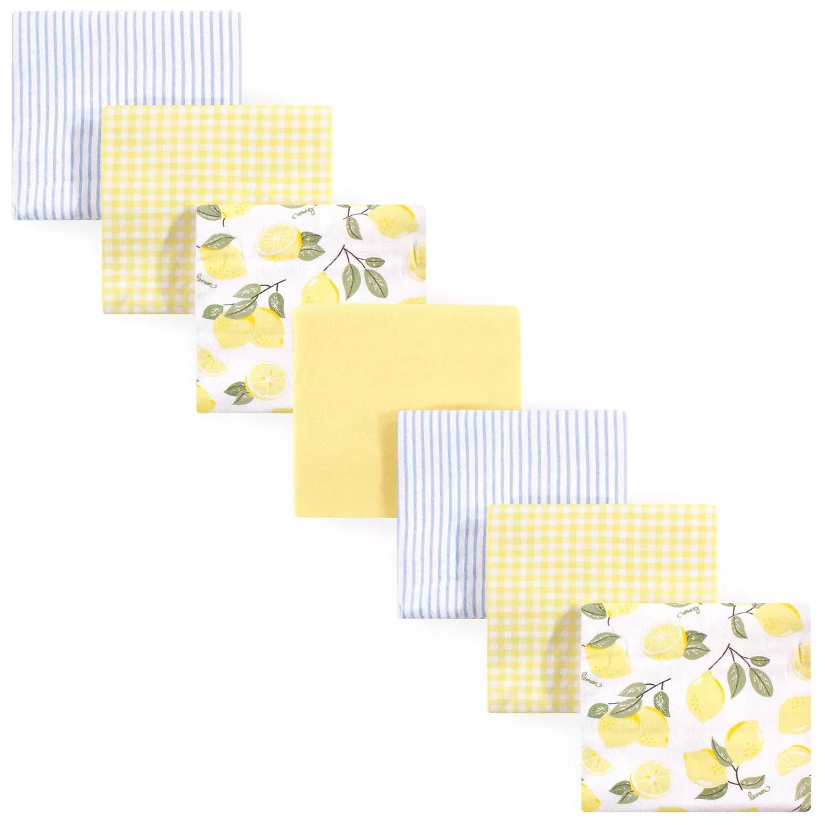 Hudson Baby Infant Girl Cotton Flannel Receiving Blankets Bundle, Lemons, One Size