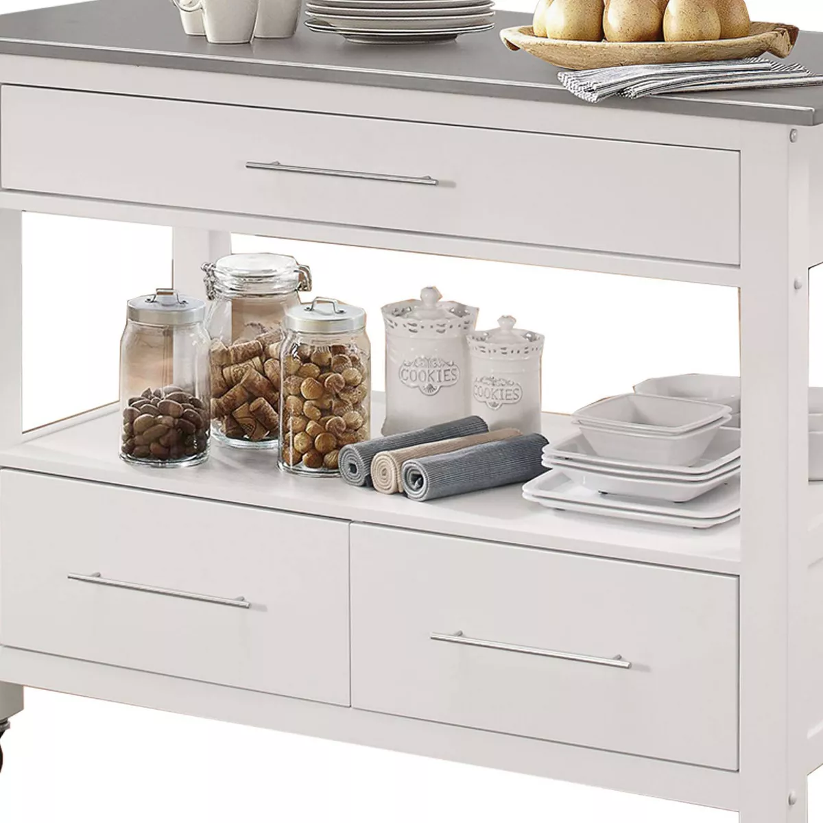 Kitchen Cart With Stainless Steel Top Gray/White - Benzara