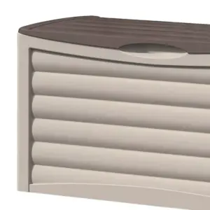 Suncast DB8300 83 Gallon Outdoor Resin Storage Chest Deck Box with Handles, Wheels, and Lid for Patio, Garden, or Pool for All Weather, Mocha/Taupe