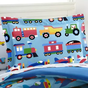 Twin Trains with Planes and Trucks Lightweight Cotton Comforter Set - WildKin