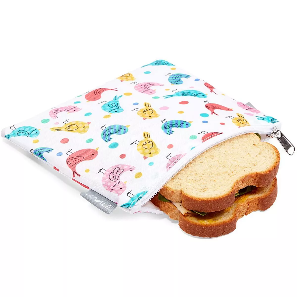 Juvale 5 Pack Resealable Plastic Bags, Colorful Bird Reusable Snack Bags with Zipper (3 Sizes)