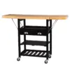 Bowen Bamboo Drop Leaf Bar Cart White - Decor Therapy