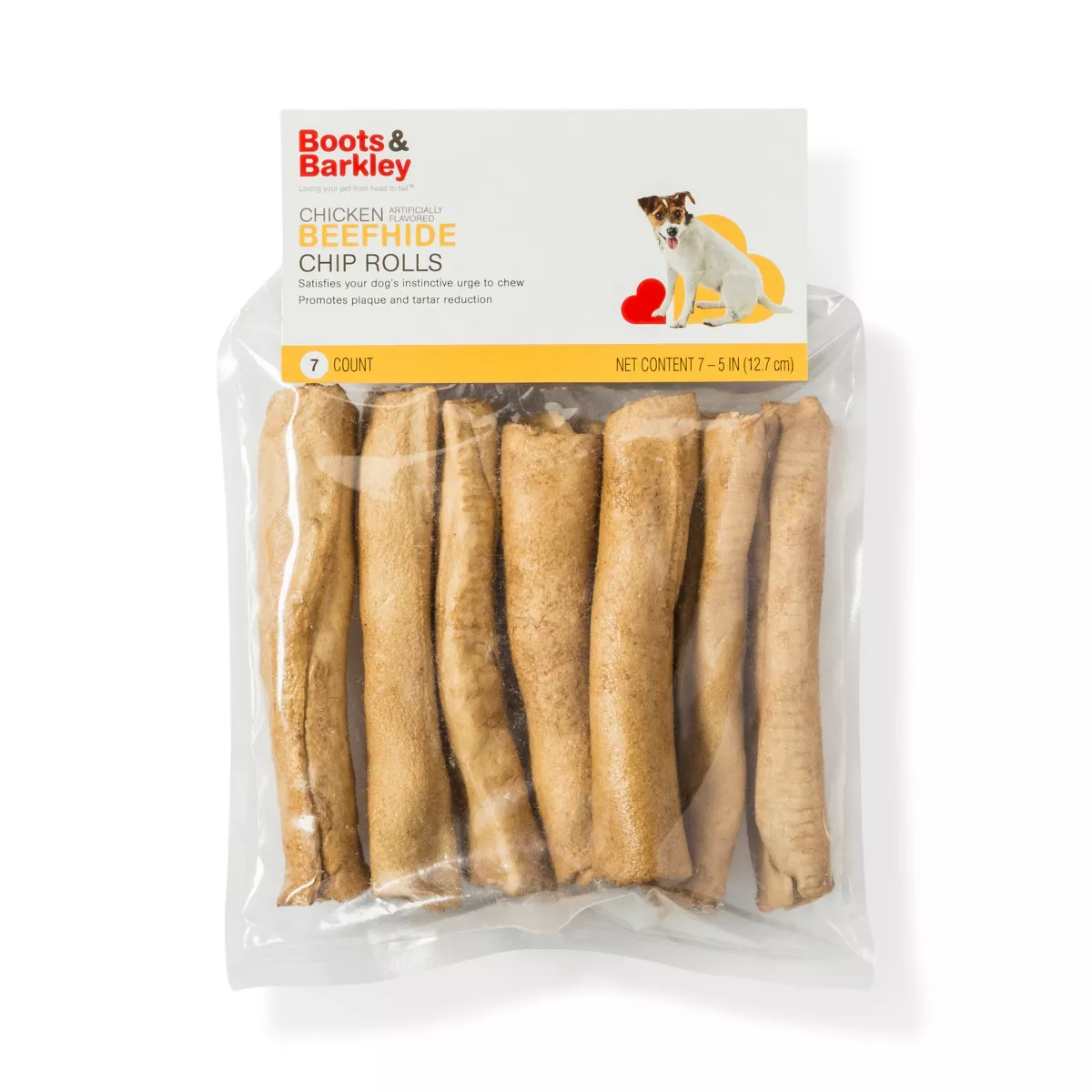 Chicken Flavored Beefhide Chip Rolls Rawhide Dog Treats - 7ct - Boots & Barkley™