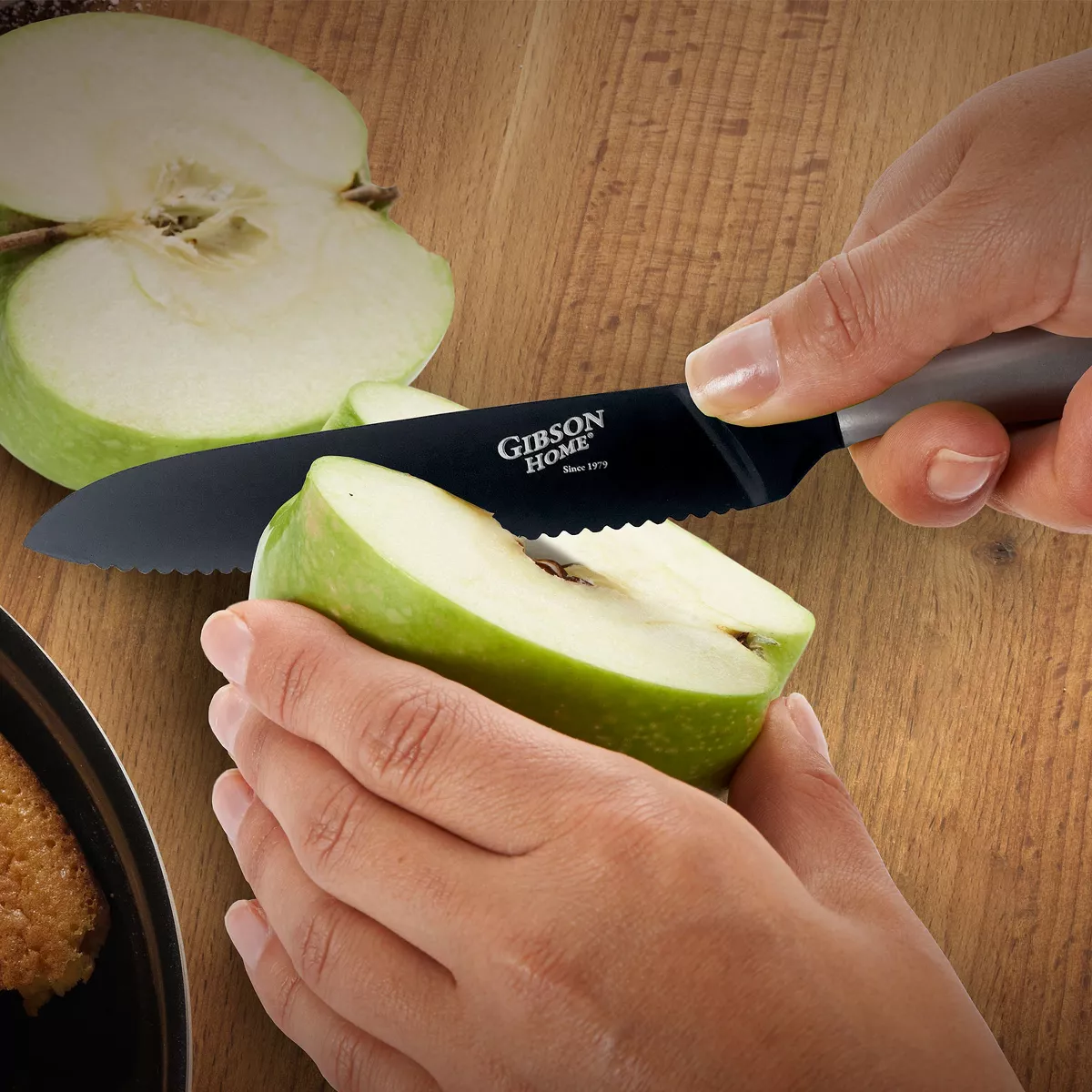 Gibson Home Opus 5 Inch Stainless Steel Serrated Utility Knife With Black Blade