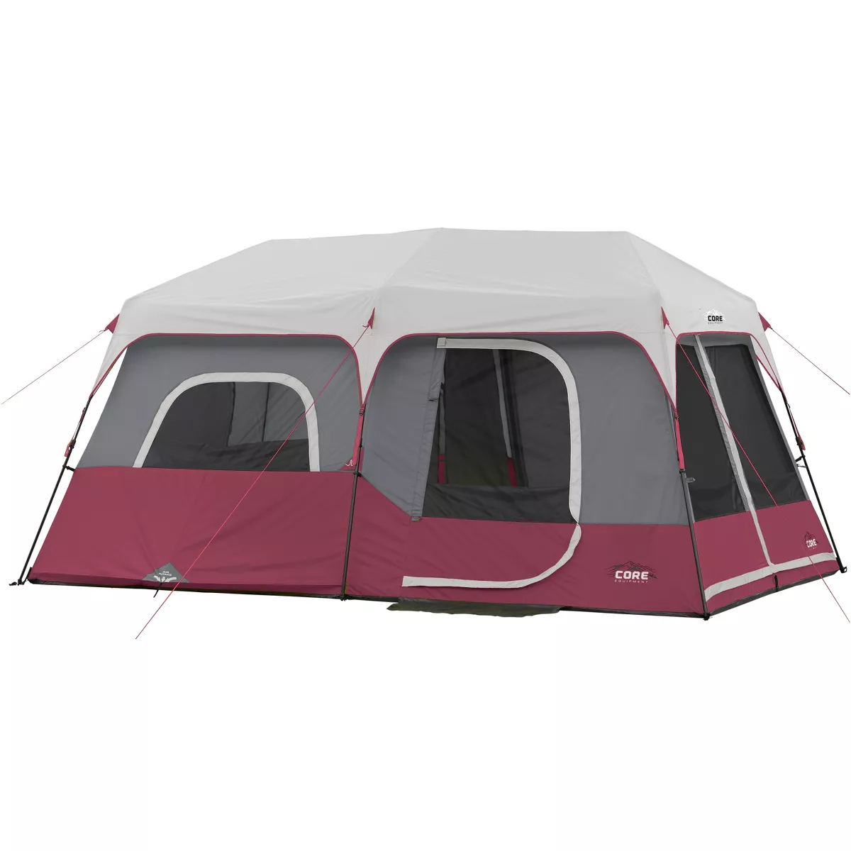 CORE Instant Cabin 14 x 9 Foot 9-Person Water Resistant Family Cabin Tent with Rain Fly, Carry Bag and 60 Second Assembly for Camping, Hiking, Red