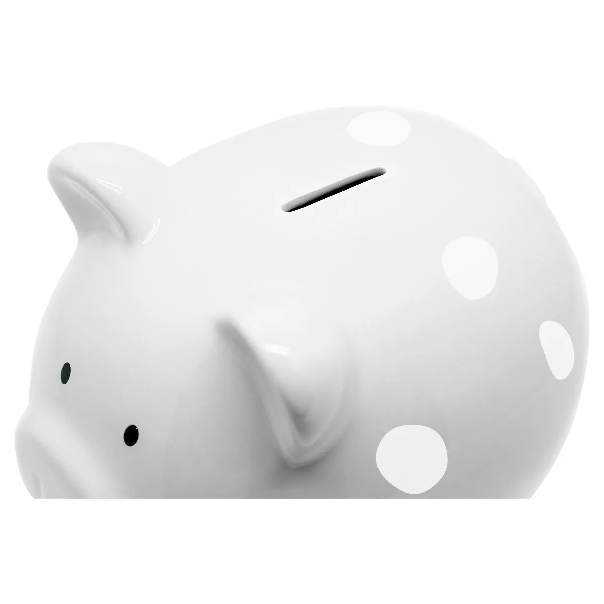 Pearhead Ceramic Piggy Bank - Gray with White Polka Dots