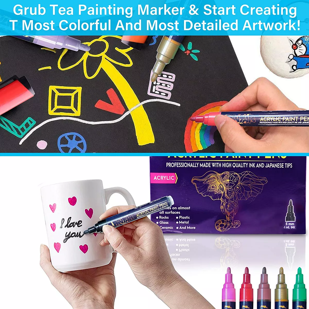 Pintar Art Supply Premium Acrylic Paint Pens - 14 Colors