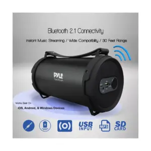 Pyle PBMSPG7 60 Watt Portable Bluetooth Wireless Indoor/Outdoor BoomBox Speaker Stereo Digital Sound Amplifier, Black (4 Pack)