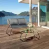 Lugano 2pc Rattan Wicker Outdoor Patio Loveseat & Coffee Table Set with Cushions - Natural/Gray - DUKAP