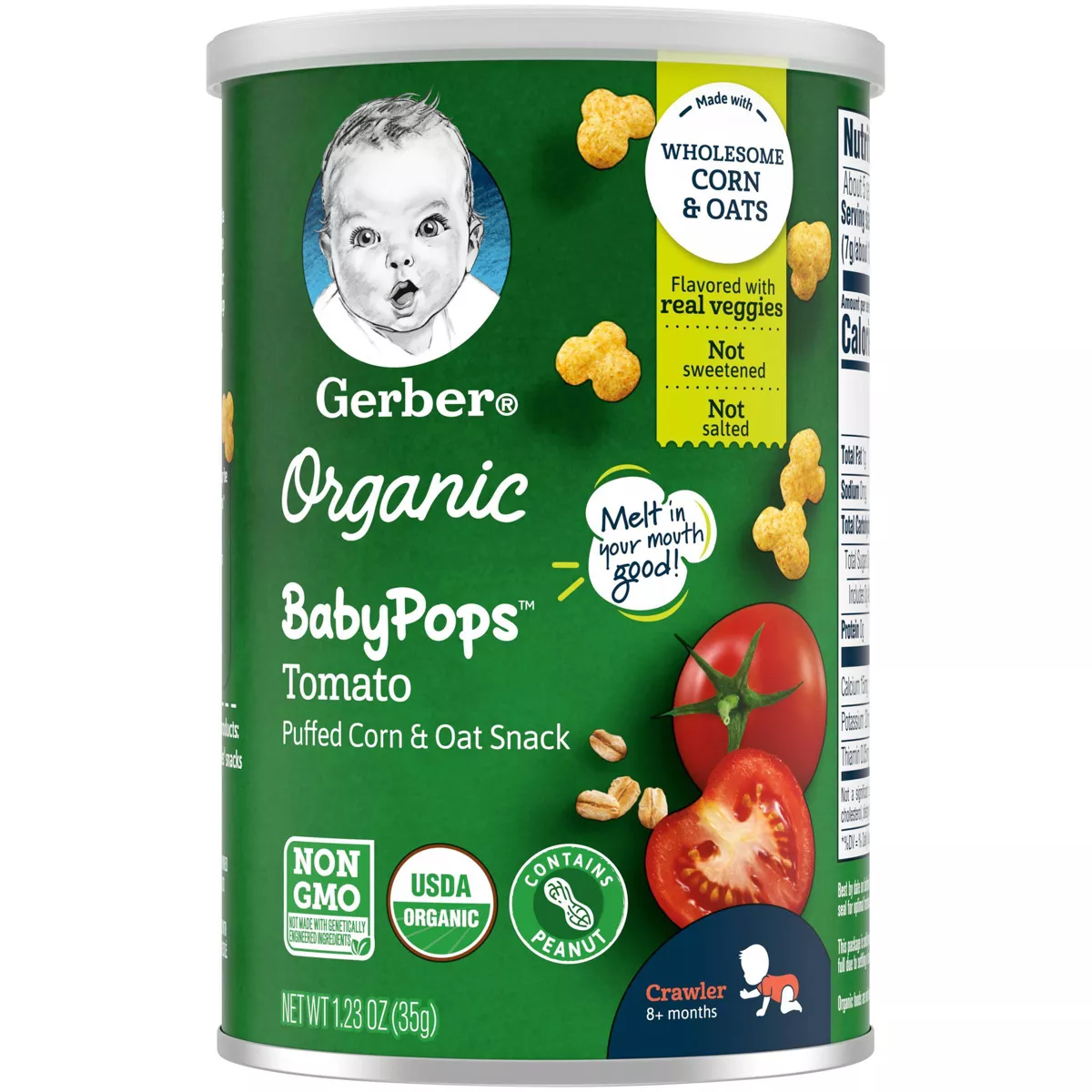 Gerber Organic BabyPops Tomato Puffed Corn & Oat Baby Snacks - 1.23oz