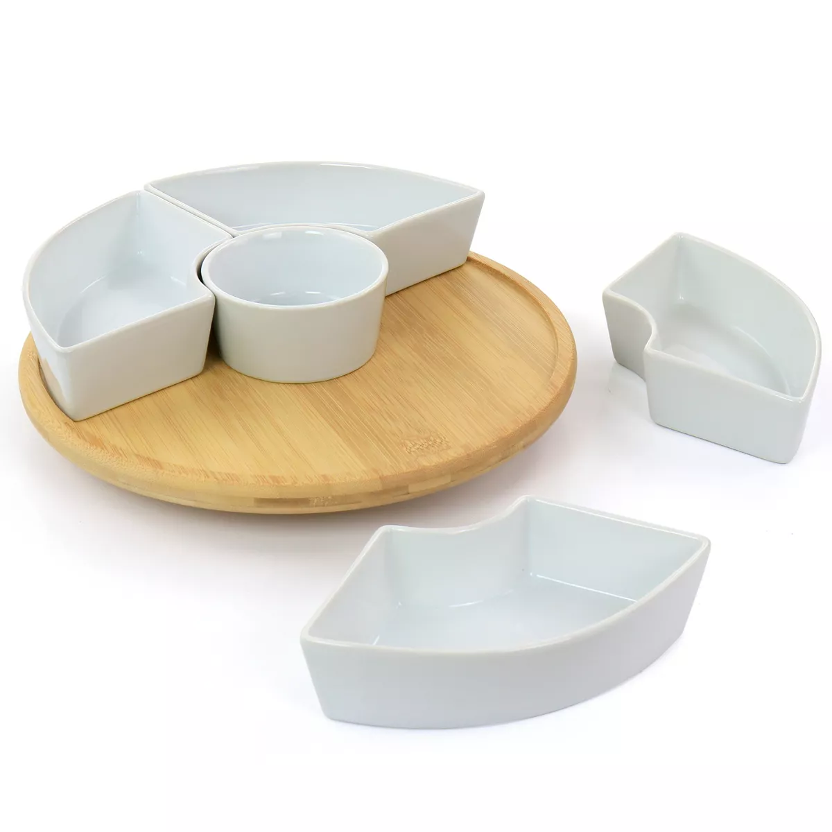 Gibson Elite Gracious Dining 6 Piece Tidbit Dish Set with Rotating Wood Base