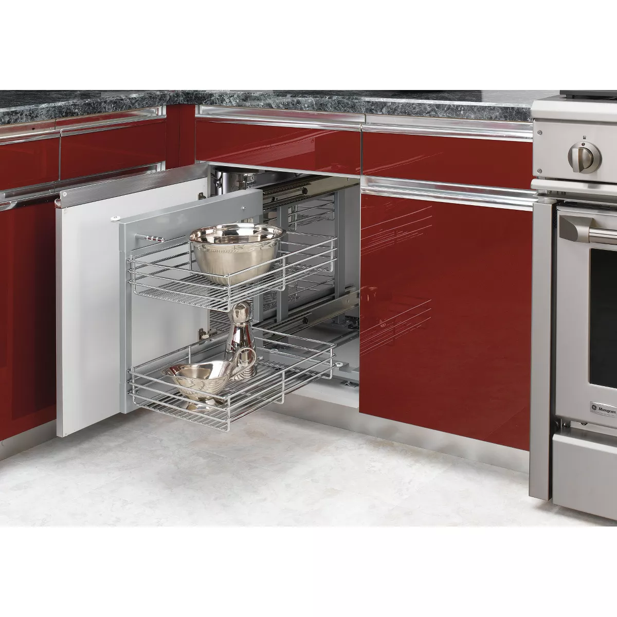 Rev-A-Shelf 5PSP-15-CR 15 Inch Chrome Blind Corner 4 Shelf Slide Out Kitchen Cabinet Organizer, Silver