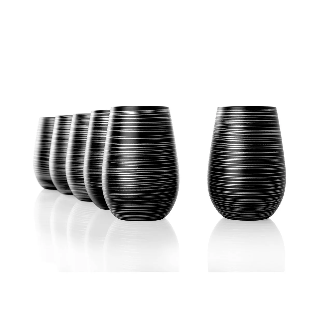 16.5oz 6pk Glass Olympia Twister Tumbler Drinkware Set Black/Silver - Stolzle Lausitz