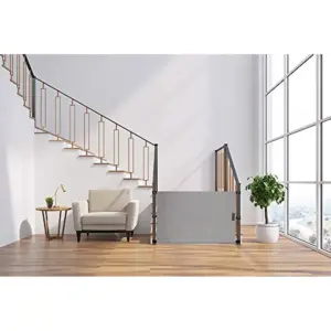 THE STAIR BARRIER 36 to 42 Inch Banister to Banister Portable Fabric Baby Kids Pet Safety Gate for Children, Dogs, and Cats, Burlap Gray