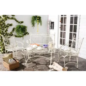Leah 4pc Cast Iron Patio Chat Set - Antique/White - Safavieh