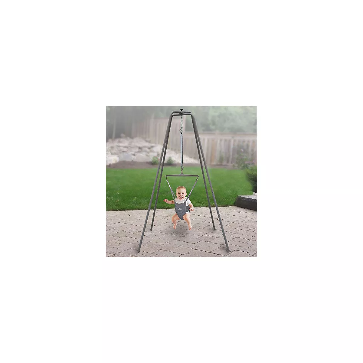 Jolly Jumper Baby Exerciser with Super Stand, Baby Bouncer for Active Babies, Safe Baby Jumper, Gray