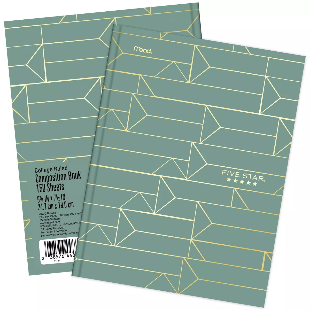 Five Star Composition Book Metallic Geo Hardcover Green Linear