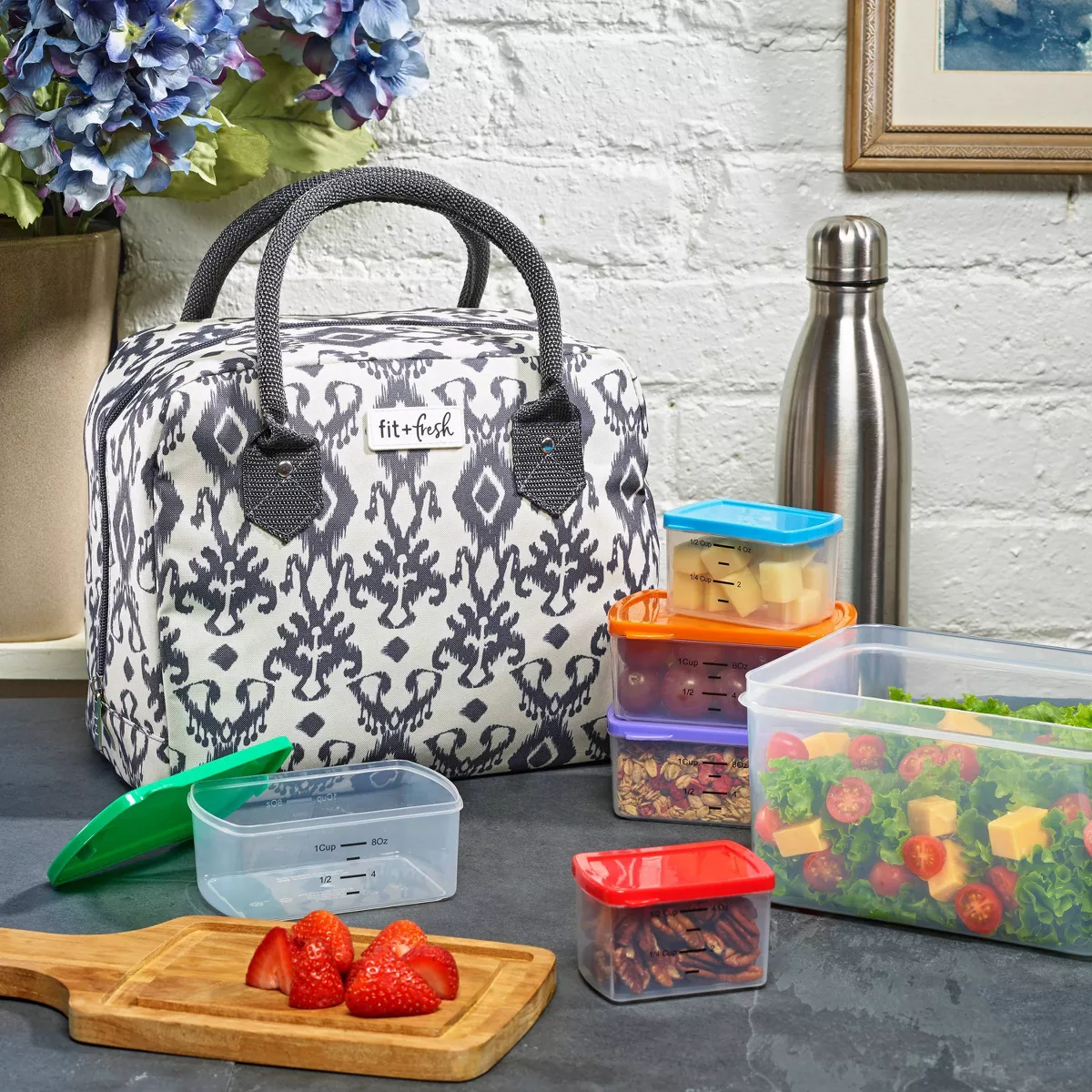 Fit & Fresh Bloomington Lunch Tote - Charcoal Ikat