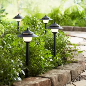 John Timberland Pagoda Textured Black 8-Piece LED Landscape Path Light Set