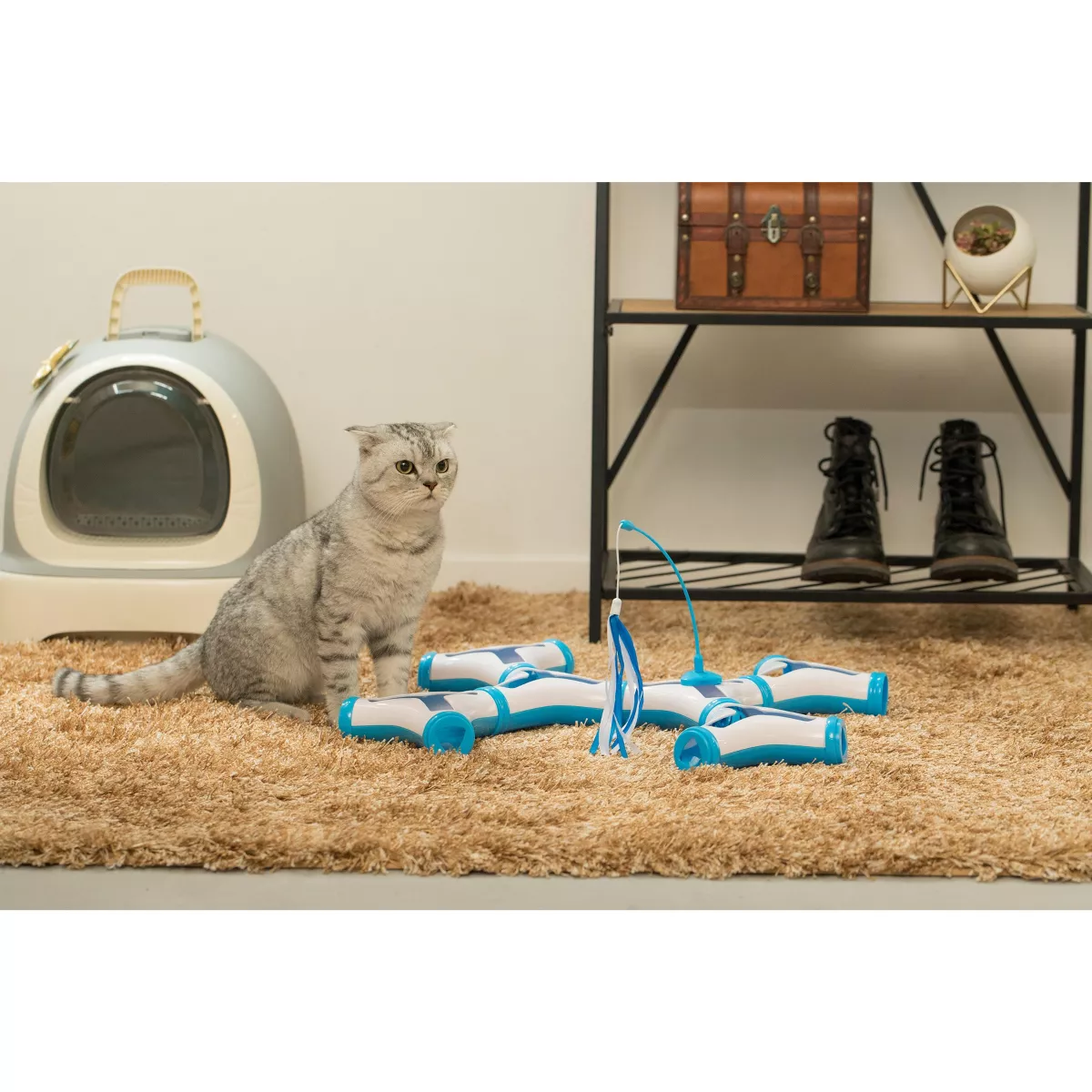 PawsMark Configurable Interactive Cat Toy with Spring Feather Teaser
