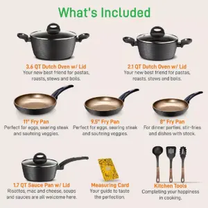 NutriChef Metallic Ridge Line Nonstick Cooking Kitchen Cookware Pots and Pan Set with with Lids and Utensils, 12 Piece Set, Gray (4 Pack)