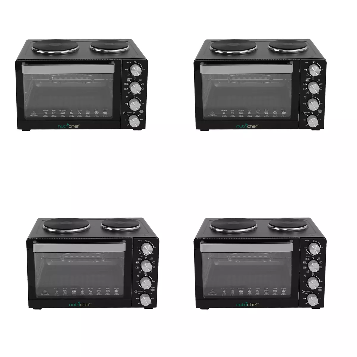 NutriChef Kitchen Countertop Multi-function Convection Rotisserie Toaster Oven Cooker w/ 2 Food Warming Hot Plates, Grill Rack, & Baking Tray (4 Pack)