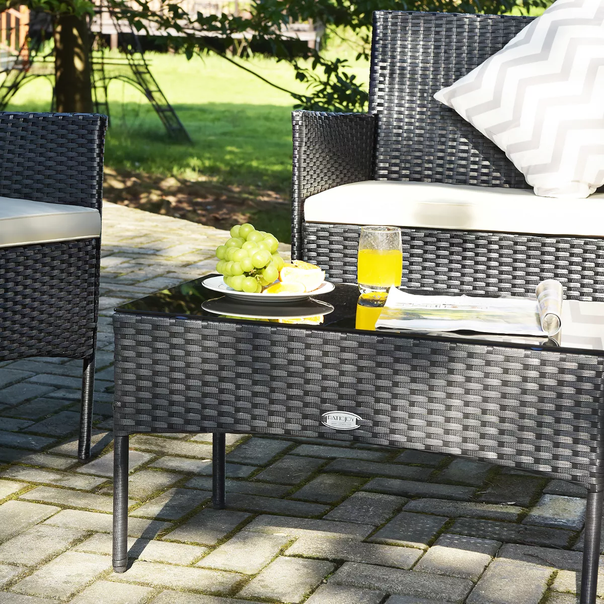 Costway 4PCS Patio Rattan Furniture Set Cushioned Sofa Coffee Table Backyard Porch