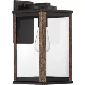 John Timberland Modern Farmhouse Outdoor Wall Light Fixture Dark Bronze Wood Grain 14 1/4