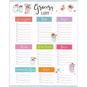 Set of 3 Magnetic Note Pads, Weekly to-Do-List, Grocery List & Meal Planner in Floral Designs, 9.5 x 7.5 inches