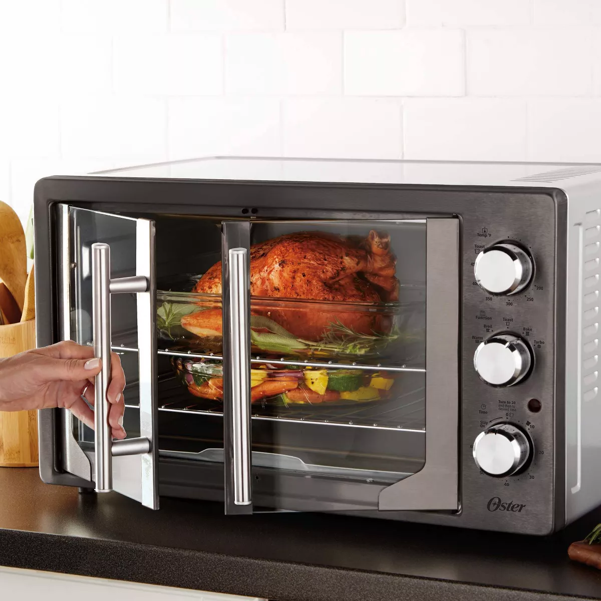 Oster Metallic & Charcoal French Door Oven with Convection
