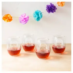 Halloween Sugar Skull Stemless Wine Glasses - 4ct
