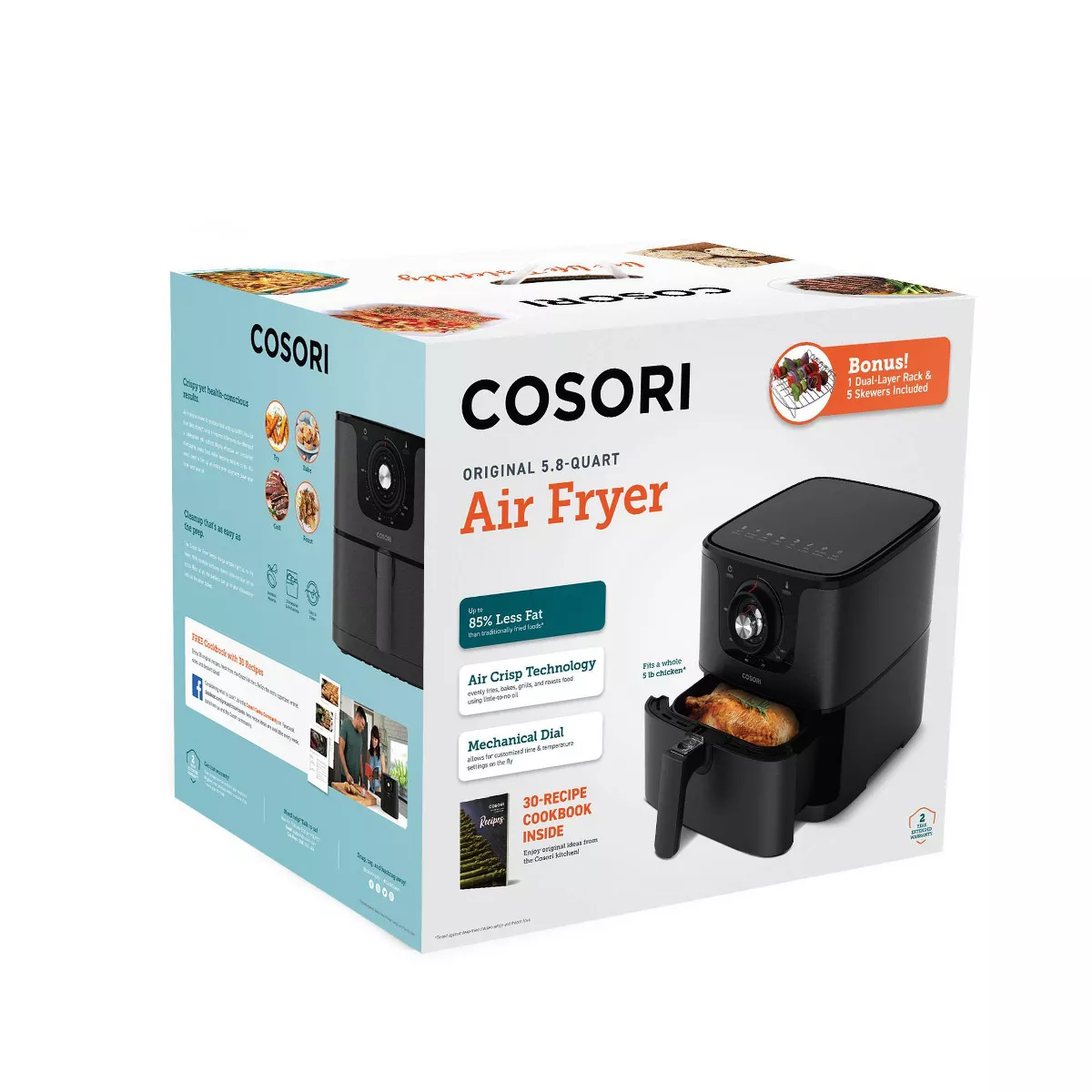 Cosori Classique Dial 5.8qt Air Fryer with Skewer Rack Set