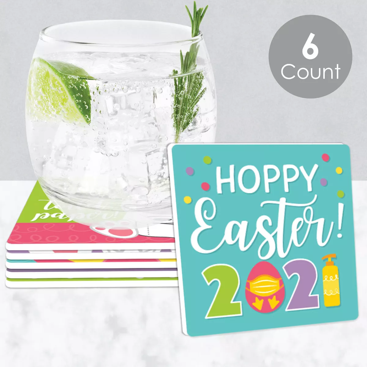 Big Dot of Happiness Quarantine Easter - Funny 2021 Egg and Bunny Party Decorations - Drink Coasters - Set of 6
