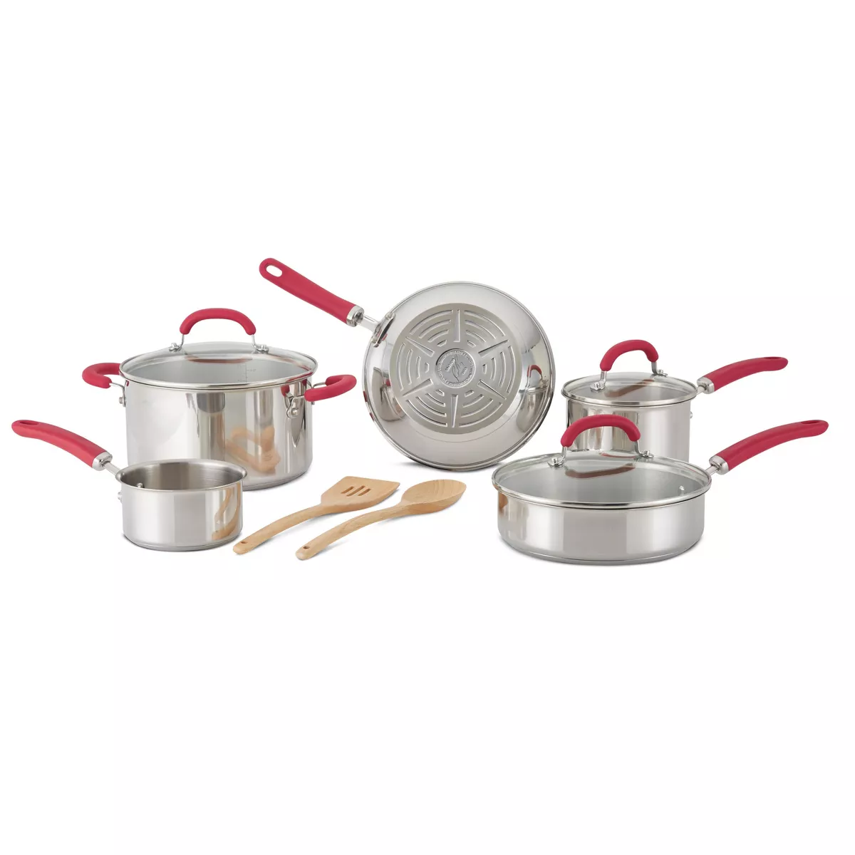 Rachael Ray 10pc Create Delicious Stainless Steel Cookware Set Red Handles