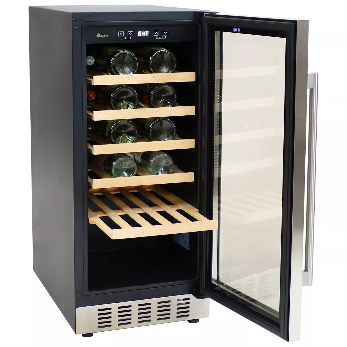 Sunnydaze Indoor Stainless Steel Beverage and Wine Single Zone Refrigerator with Sliding Shelves and Touchpad Temperature Control - 33 Bottle Capacity