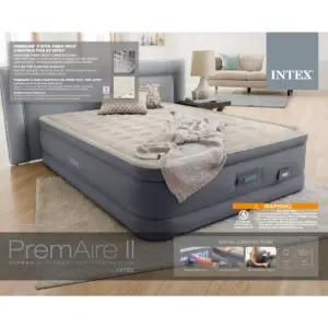 Intex Premaire II Elevated Queen Air Mattress with Fiber-Tech and Electric Pump - Gray