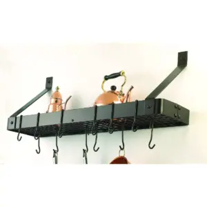 Old Dutch International Oiled Bronze Wall-Mount Bookshelf Pot Rack with Grid and 12 Hooks
