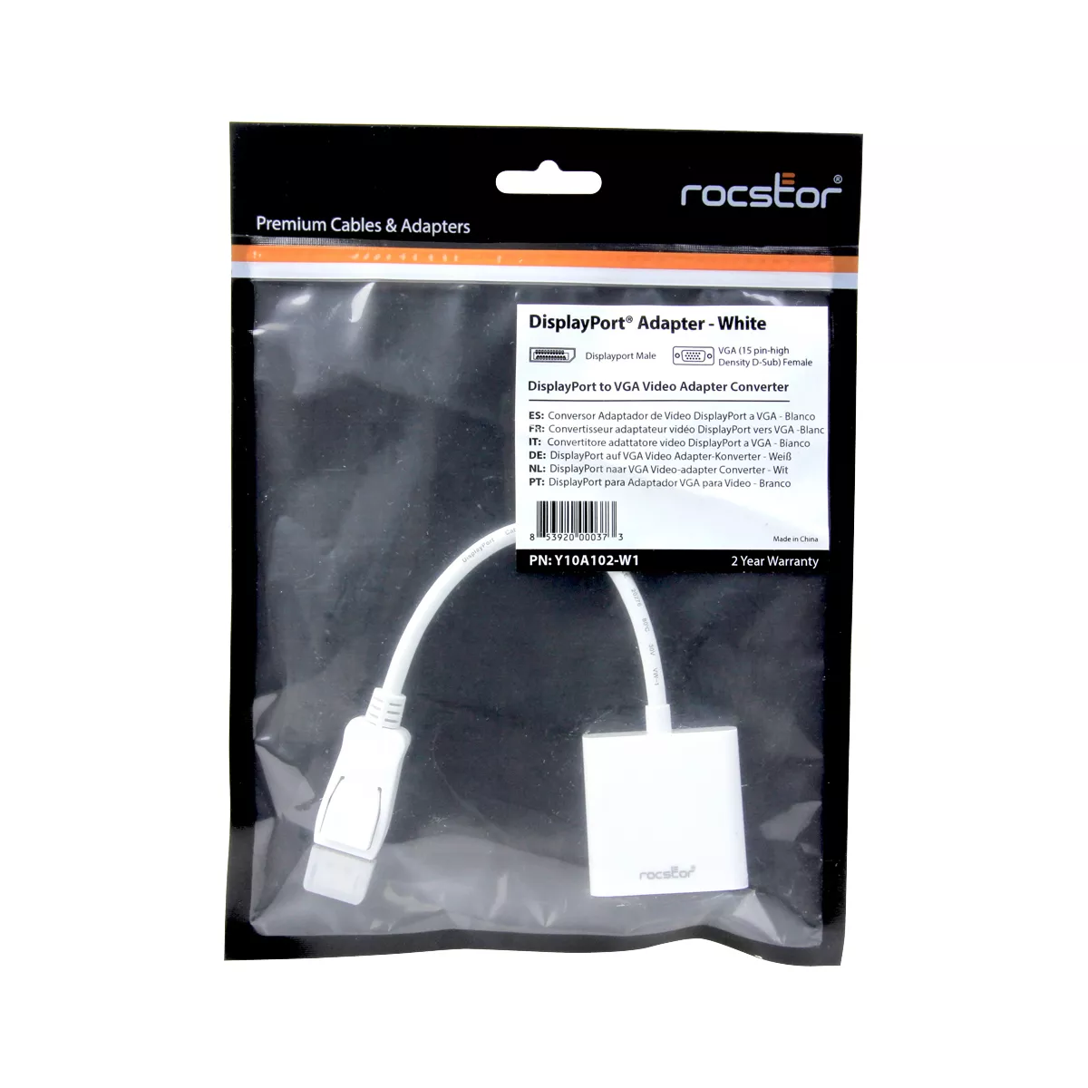 Rocstor DisplayPort to VGA Video Adapter Converter (Y10A102-W1),White