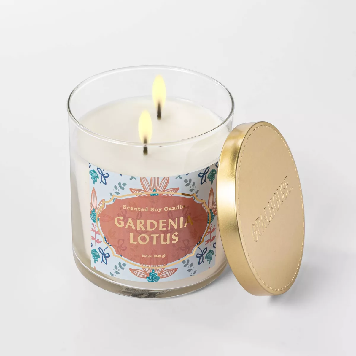 15.1oz Lidded Glass Jar 2-Wick Gardenia Lotus Candle - Opalhouse™