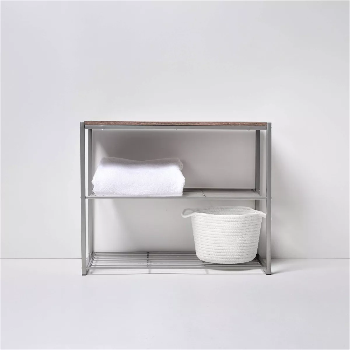 3 Tier Shoe Rack with Rustic Oak Finish Top Gray Metal - Threshold™