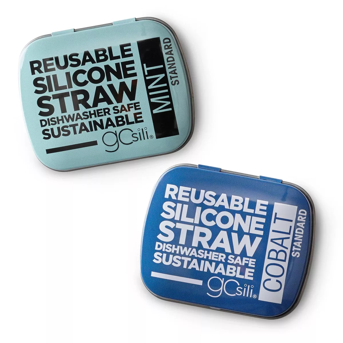 GoSili 2pk Reusable Standard Straw Tins Cobalt/Mint